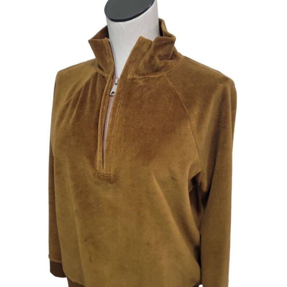 Madewell MWL Velour Velvet Half-Zip Sweatshirt Dried Cedar Brown Size Small - Picture 5 of 8